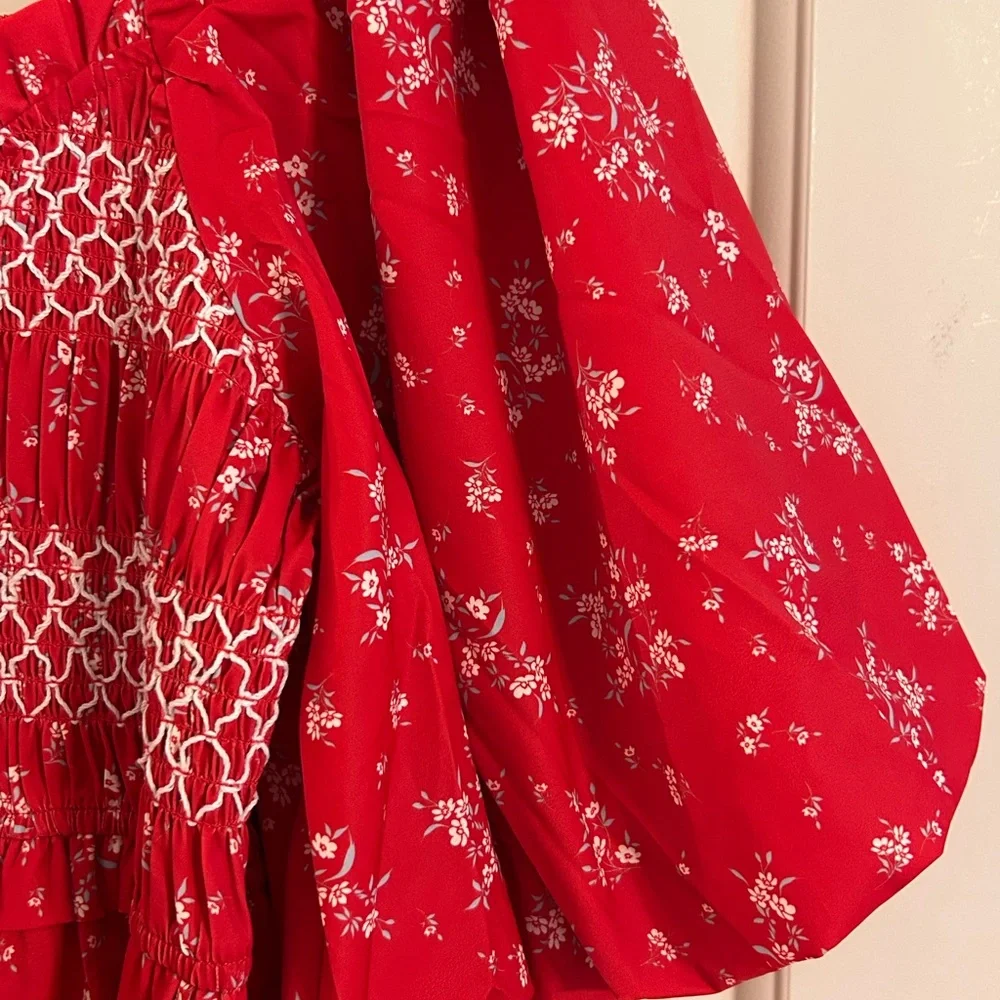 NWT Baevely Floral Smocked Midi/Maxi Puff Dress - Picture 10 of 15